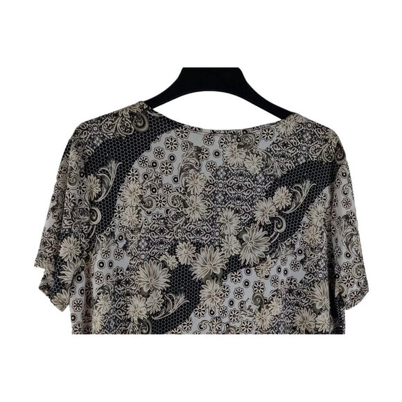 Exclusive One Top Silky Stretch Knit Black White Cream Floral Print Pointed Hem - Picture 5 of 10